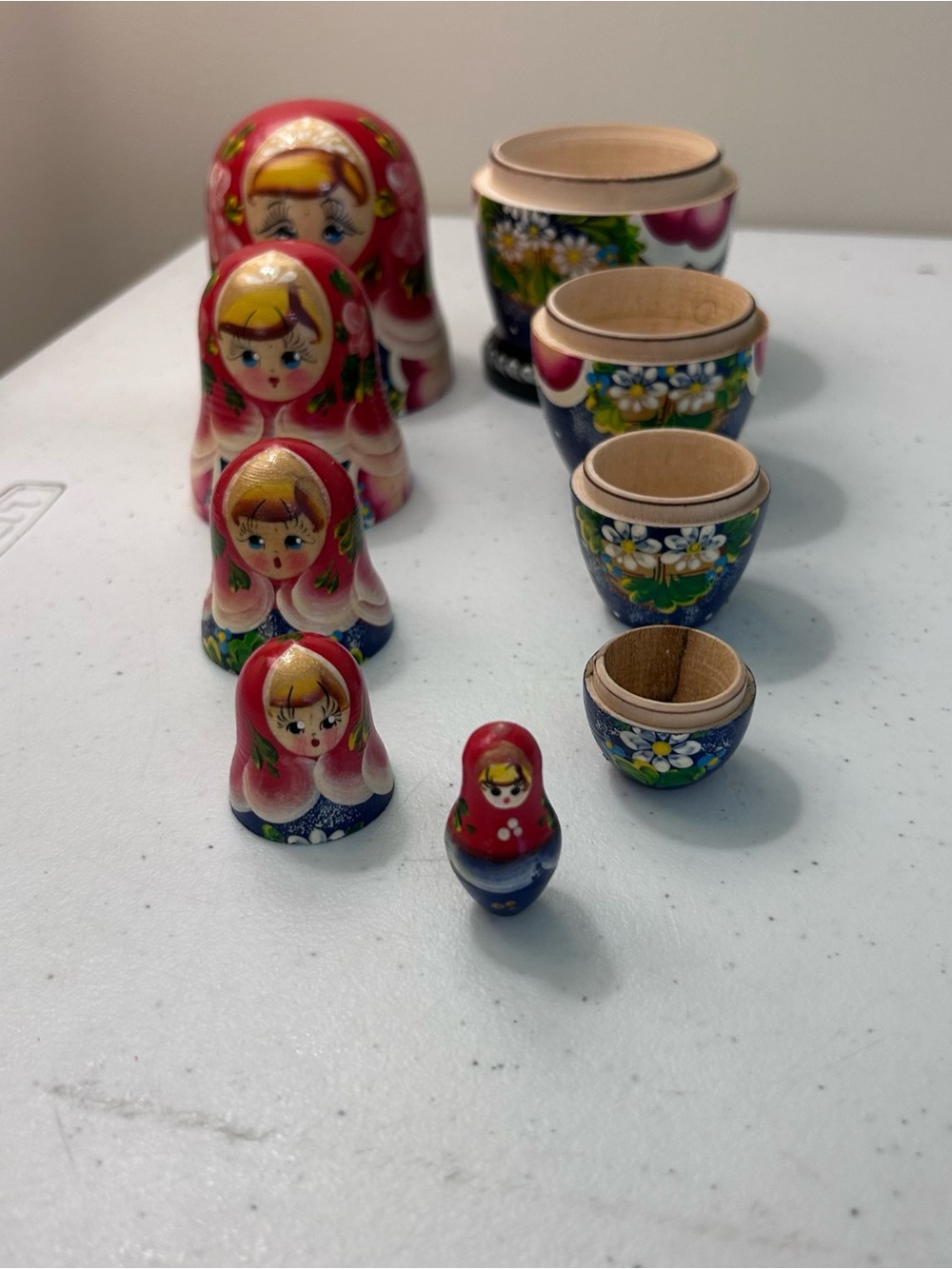 Vintage Russian Nesting Matryoshka Doll Set 5 Pieces 5"-1” Signed Floral Bouquet - Picture 7 of 8